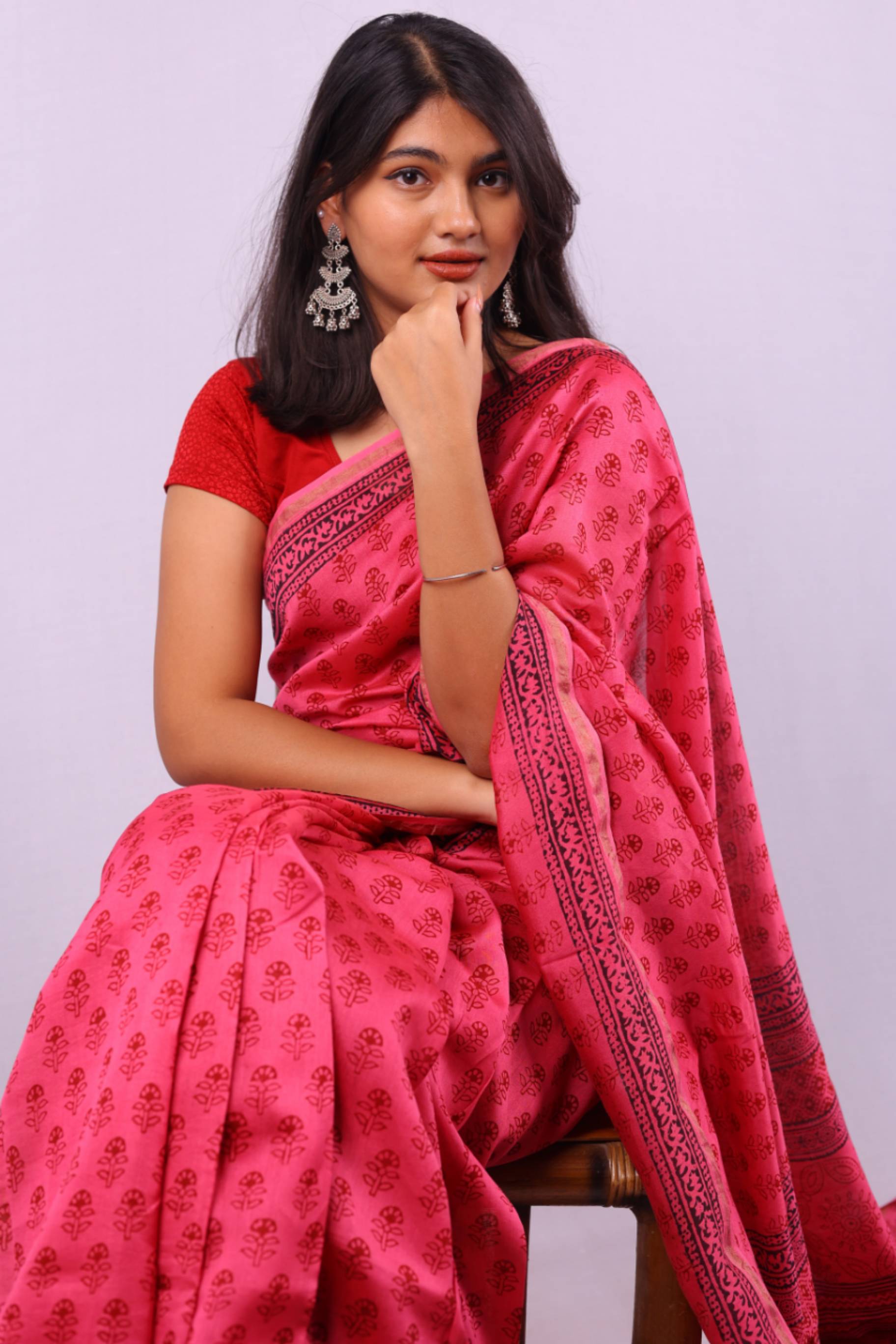 Pink Handcrafted Cotton Saree with Traditional Woven Pallu