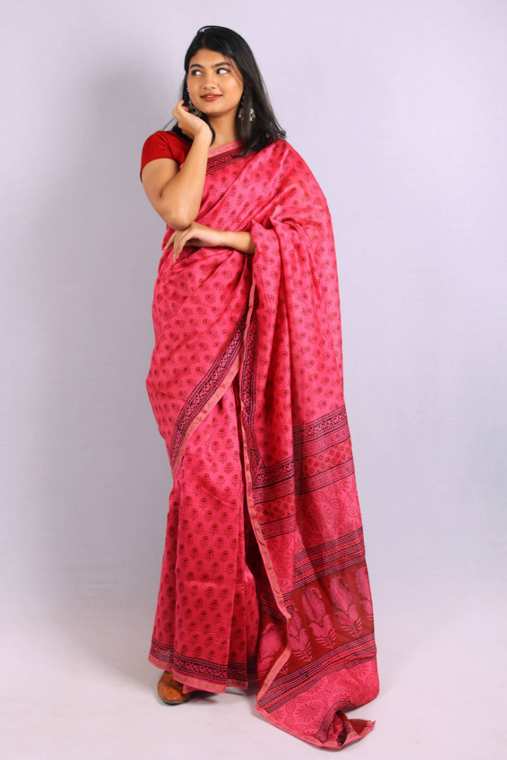 Pink Handcrafted Cotton Saree with Traditional Woven Pallu