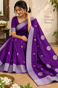 Royal Purple Chanderi Saree with Traditional Motifs & Silver Border