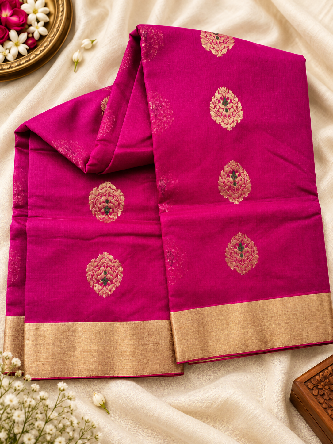 Royal Purple Chanderi Saree with Traditional Motifs & Silver Border