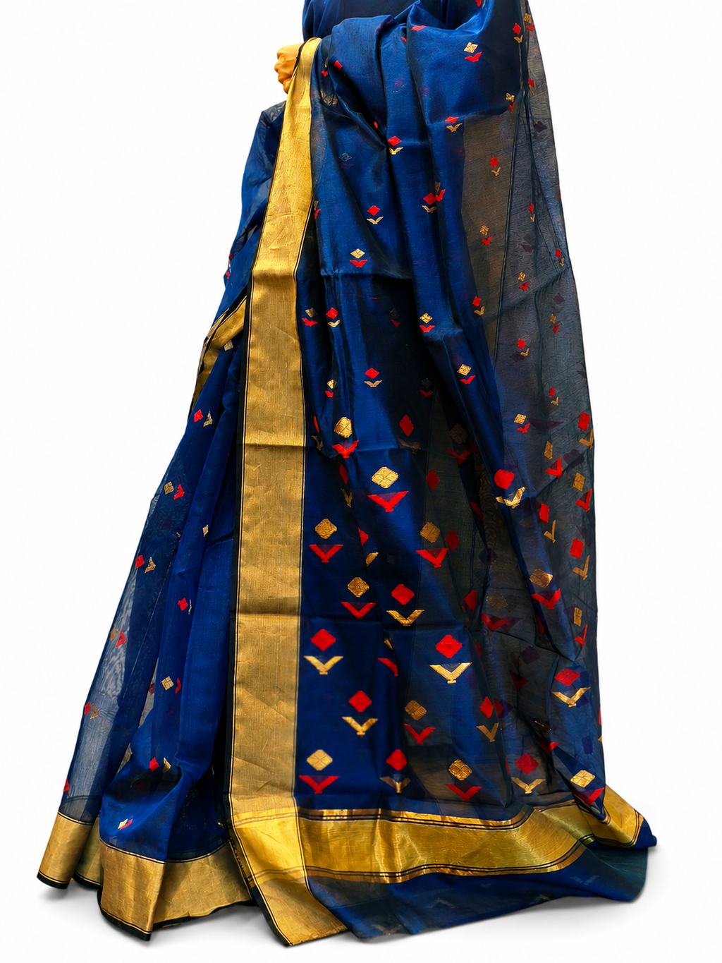 Royal Blue Chanderi Handloom Silk Saree with Golden Zari Border for Women